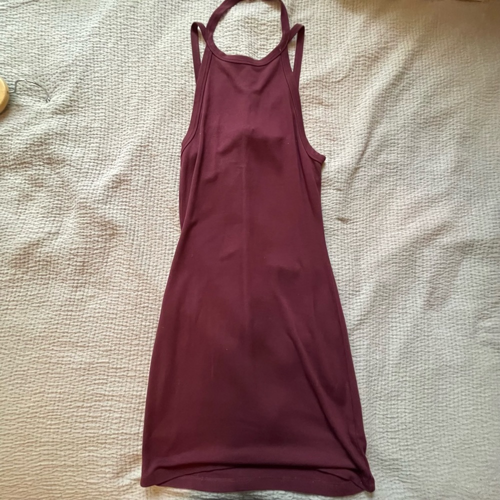 Mid length Garage halter top dress maroon